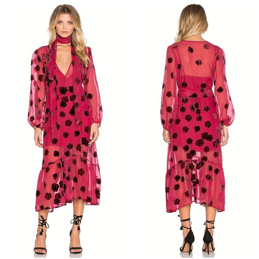 For Love & Lemons Heather Scarf Sheer Midi Dress $237